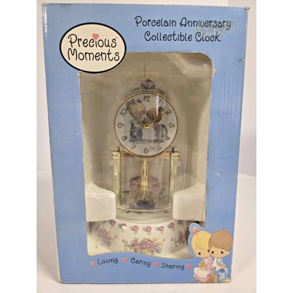 Precious Moments Love One Another Anniversary Clock Glass Dome Open Box 9"